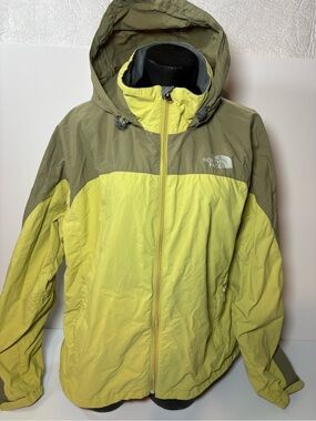 The North Face Olive and Lime Green Hooded Windbreaker Jacket
